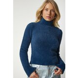 Happiness İstanbul Women's Navy Blue Turtleneck Bearded Knitwear Sweater Cene