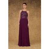Carmen Plum Halter Sequined Long Evening Dress. | Shoptok.si