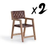 GINER Y COLOMER Stol iz naravnega usnja in mangovega lesa, (22147259) | Shoptok.si