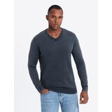 Ombre Washed men's sweater with v-neck - navy blue Cijene