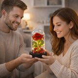 Eternal Rose in Dome with LED Lighting Red with Rose Petals 14x8cm | Shoptok.si