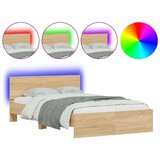 vidaXL Posteljni okvir z vzglavjem in LED sonoma hrast 140x200 cm | Shoptok.si