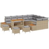 vidaXL 13-delni vrtni kavč s blazinami, bež poli ratan, akacija, 4-delni vrtni jedilni set s blazinami, bež poli ratan, akacija | Shoptok.si