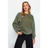 Trendyol Khaki A faded/Faded Effect Thick Fleece Inside Oversized/Wide-Collar Knitted Sweatshirt Cene