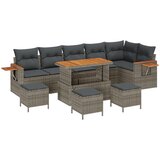 vidaXL 10-delni set za vrtno sofo s blazinami siva poli ratan akacija, 4-delni vrtno jedilni set s blazinami siva poli ratan akacija | Shoptok.si