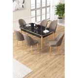 Hanah home trpezarijski set Edaf, sto na razvlačenje i 6 stolica, ploča u dekoru crnog mermera, zlatne noge, kapućino tkanina Babyface | Eponuda.com