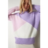 Happiness İstanbul Women's Purple Pink Color Block High Neck Knitwear Sweater Cene