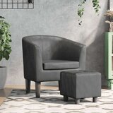  Zaobljena fotelja od umjetne kože s tabureom siva | shoptok.hr