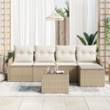 vidaXL 6-delnim Vrtni Kavč Set s Blazinami Rjav Poli Ratan | Shoptok.si