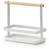 Stalak za začine i bočice, bijeli, metal i bambus, 23,5x10x20 cm