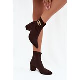 Zazoo Women's Heeled Boots with Golden Detail Chocolate 3128 Cijene