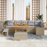  9-delni vrtni set z blazinami bež poli ratan akacija | Shoptok.si