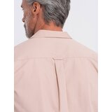 Ombre Men's short sleeve shirt with Cuban collar - light brown | Shoptok.si