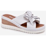 ARTIKER Leather Women's Slippers On Wedge With Decorative Flower White-Silver | Shoptok.si