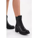 Shoeberry Women's Elsie Black Genuine Leather Daily Heeled Boots