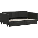  Dnevni krevet na razvlačenje s ladicama crni 90 x 190 cm baršun | shoptok.hr