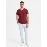 Ombre BASIC men's cotton classic tee shirt with a v-neck - maroon | Shoptok.si