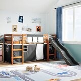 vidaXL Otroški pograd z zavesami bel in črn 80x200 cm trdna borovina | Shoptok.si