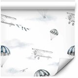  Tapeta - Watercolor - Airplane show on a bright sky with delicate clouds. 49x1000 Samoljepljiva | shoptok.hr