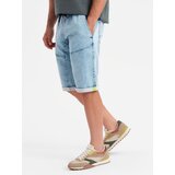 Ombre Men's short denim shorts with decorative stitching - light blue | shoptok.hr