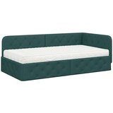 VidaXL Kotna postelja z vzmetnico Temno zelena 90 x 200 cm blago Slike