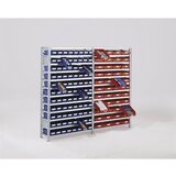STEMO Sestavljiv regal z regalnimi posodami, višina regala 2100 mm, osnovni regal, globina 300 mm, 104 zaboji, rdeča | Shoptok.si