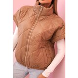 Kesi Włoski Women's quilted vest with short sleeves and a collar camel | shoptok.hr