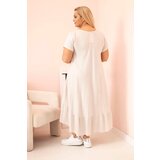 Kesi Włoski Plus size women's dress with short sleeves and ruffle made of light viscose beige | Shoptok.si