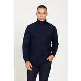 ALTINYILDIZ CLASSICS Men's Navy Blue Standard Fit Regular Fit Full Turtleneck Jacquard Knitwear Sweater Cene