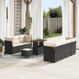 vidaXL 10-delni vrtni sofa set s blazinami črni poli ratan akacija, 3-delni vrtni jedilni set s blazinami črni poli ratan akacija Cene