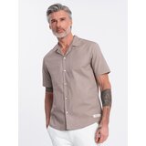 Ombre Men's short sleeve shirt with Cuban collar - dark beige | Shoptok.si