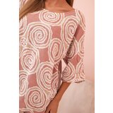 Kesi Włoski Women's cotton blouse with ethnic patterns and rolled-up sleeves dark pink | Shoptok.si