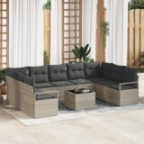 vidaXL 10-delni set vrtnarskih sofa s blazinami sivo poli ratan | Shoptok.si