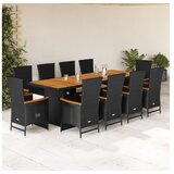 vidaXL 11-dijelni vrtni blagovaonski set s jastucima poliratan crni | shoptok.hr