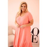 Kesi Włoski Plus size women's dress with short sleeves and ruffle made of light viscose pink | Shoptok.si
