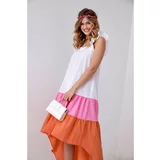 Fasardi Summer dress with straps with a longer back, pink and orange