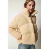  Women's Cream Stand-up Collar Fluffy Puffer Coat | Eponuda.ba
