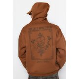 Trendyol Brown Men's Oversized Hooded Fluffy Floral Printed Pile Cotton Sweatshirt with a Soft Interior. Cene
