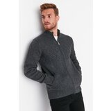 Trendyol Anthracite Men's Slim Fit Half Fisherman Zip Closure Texture Panel Knitwear Cardigan | ePonuda.com