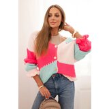 Kesi Włoski Women's striped sweater with buttons light pink + mint | shoptok.hr