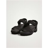 Desigual Women's Trekking Sandals - Black Neoprene Platform Sandal With Velcro Strap & Track Sole