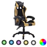 vidaXL racing stol z RGB LED lučkami zlato in črno umetno usnje Cene