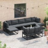 vidaXL Sjedeća garnitura za vrt 10 pcs Crna 70 x 70 x 32 cm Aluminij | shoptok.hr