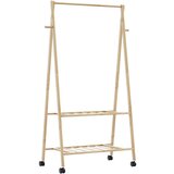 vidaXL Stojalo za oblačila s policami n kolesi 96x45,5x155,5 cm Bambus | Shoptok.si