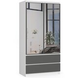 AKORD Garderobna Omara, 2 Vrata, 2 Predala In 2 Ogledali, Bela/Siva, (5000331726) | Shoptok.si