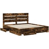  Krevetna konstrukcija s ladicama Dimljeni hrast 200 x 200 cm | shoptok.hr