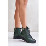 PE2 Light Insulated Women's Ankle Boots On Platform And Wedge Dark Green Savindria Cene