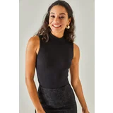 Olalook Women's Black High Neck Sleeveless Lycra Blouse