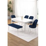 Hanah home trpezarijski set Pir, sto, 4 stolice i klupa, bela ploča, teget tkanina Babyface | Eponuda.com
