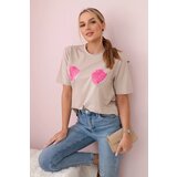 Kesi Cotton blouse with flower print beige color Cene